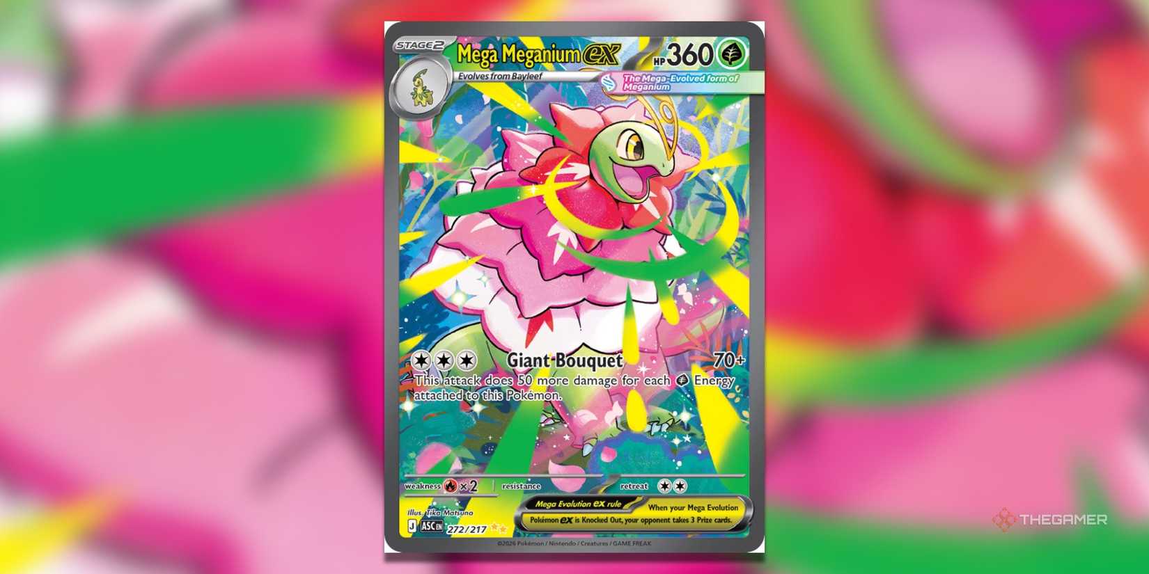 This is Ascended Heroes Mega Meganium ex SIR from the Pokemon TCG.