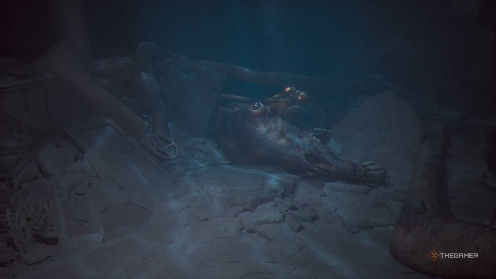 Pulling the sea monster's eyeball in Reanimal.