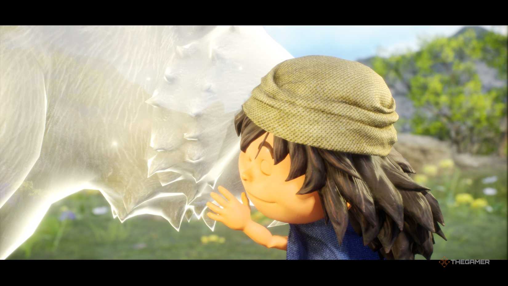 Ruff hugging a wolf in a cutscene in Dragon Quest 7 Reimagined.