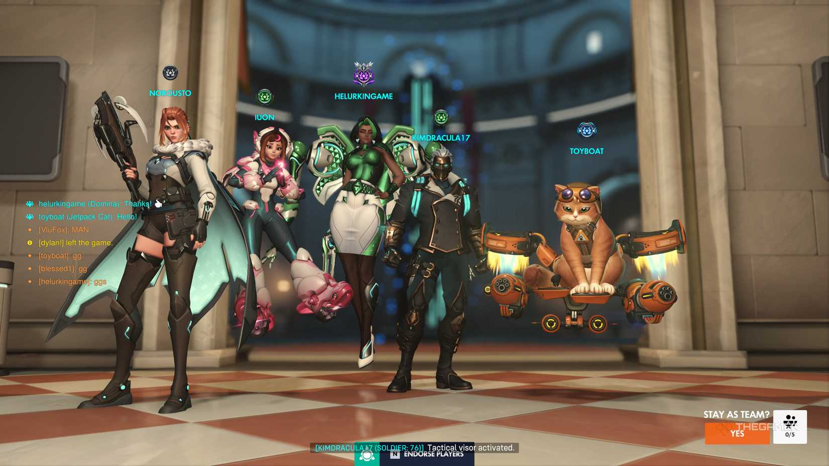 Hero victory screen using Jetpack Cat in Overwatch.
