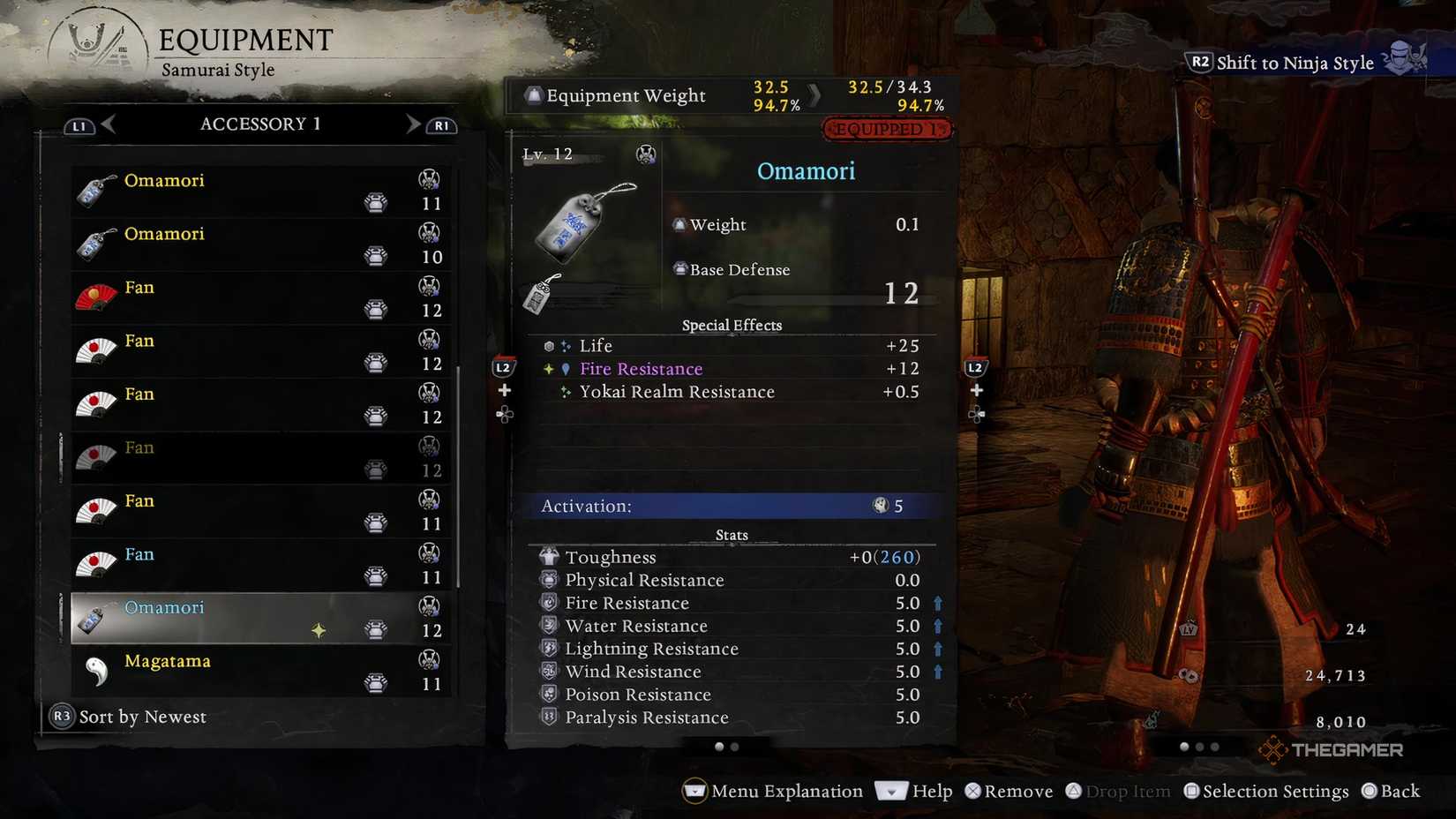 Choose the Omamori accessory as part of the best Odachi weapon build in Nioh 3.