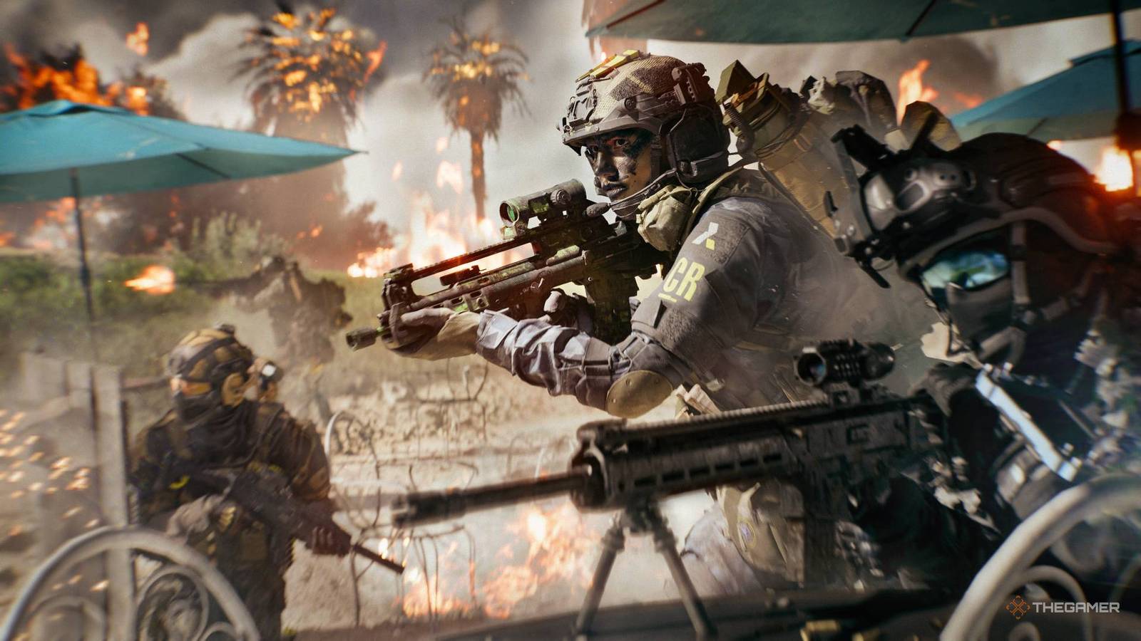 Soldier in Battlefield 6 with new assault rifle and helmet.