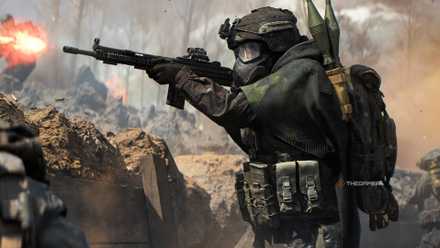 A soldier with a gas brand in Battlefield 6's new Conanimated map.