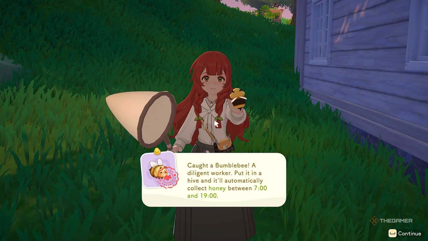 Star Sand Island holding a caught bee.