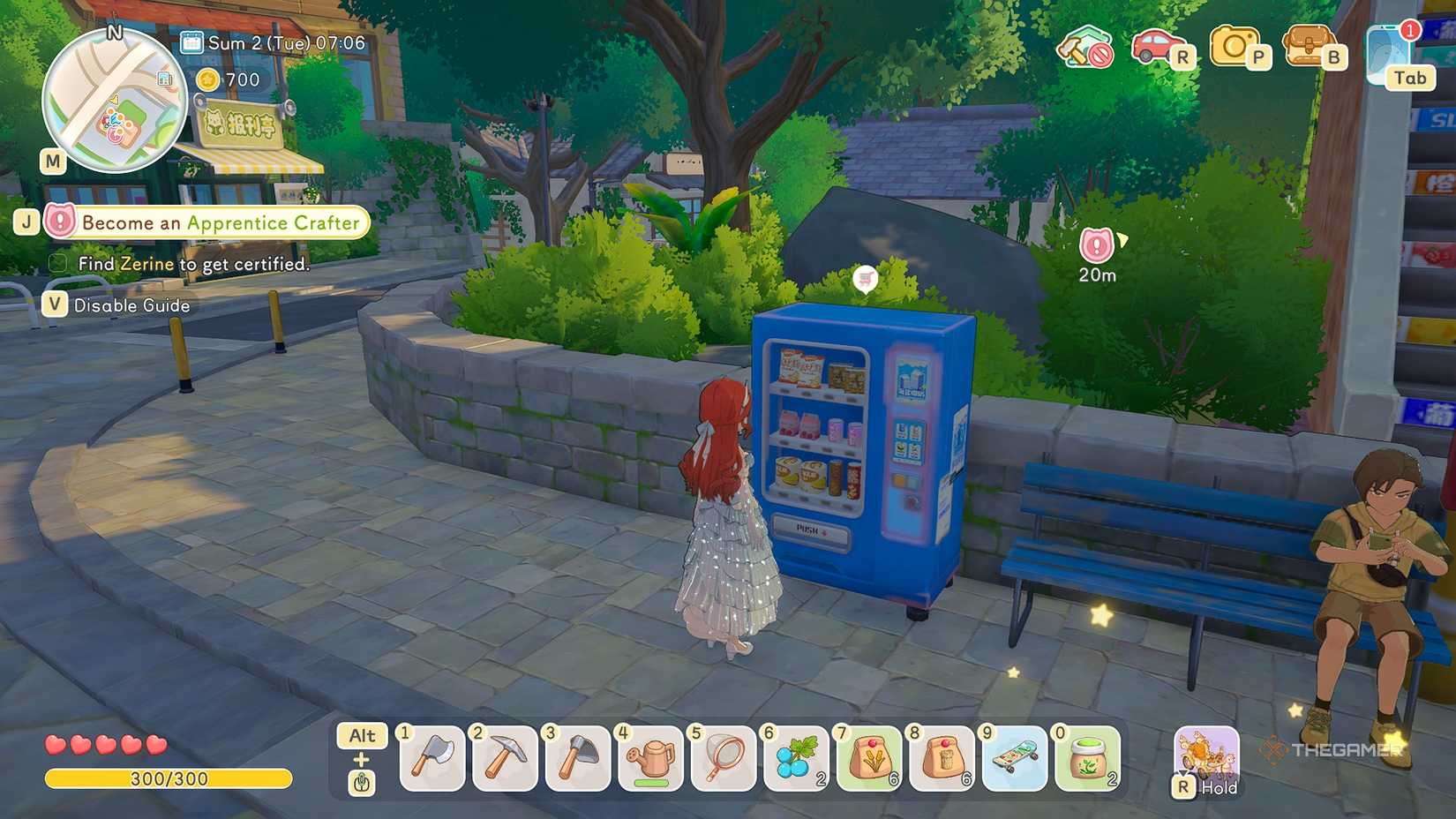 Starsand Island Standing next to a vending machine.