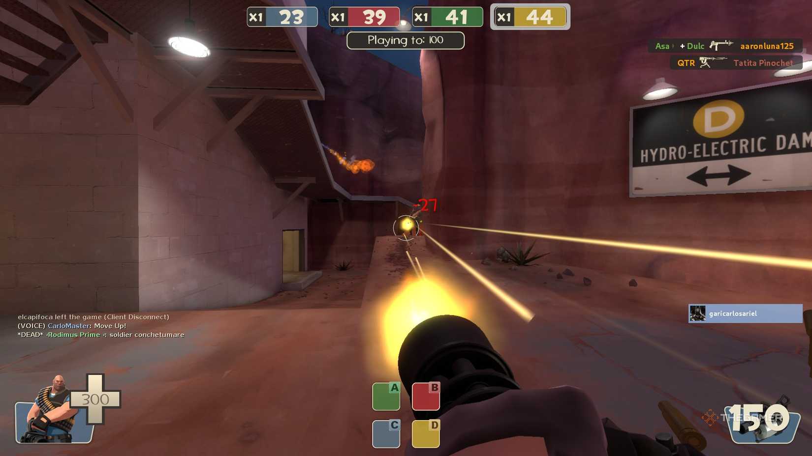 Tank firing its Minigun at an enemy in Team Fortress 2 Classified.