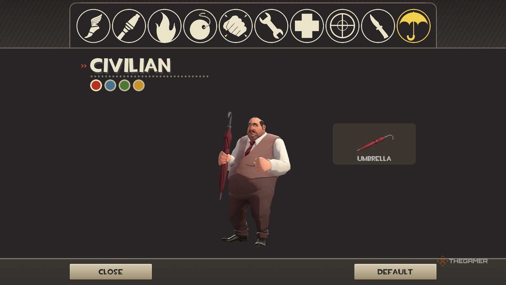 Loadout selection screen in Team Fortress 2 classifieds, showing civilians.