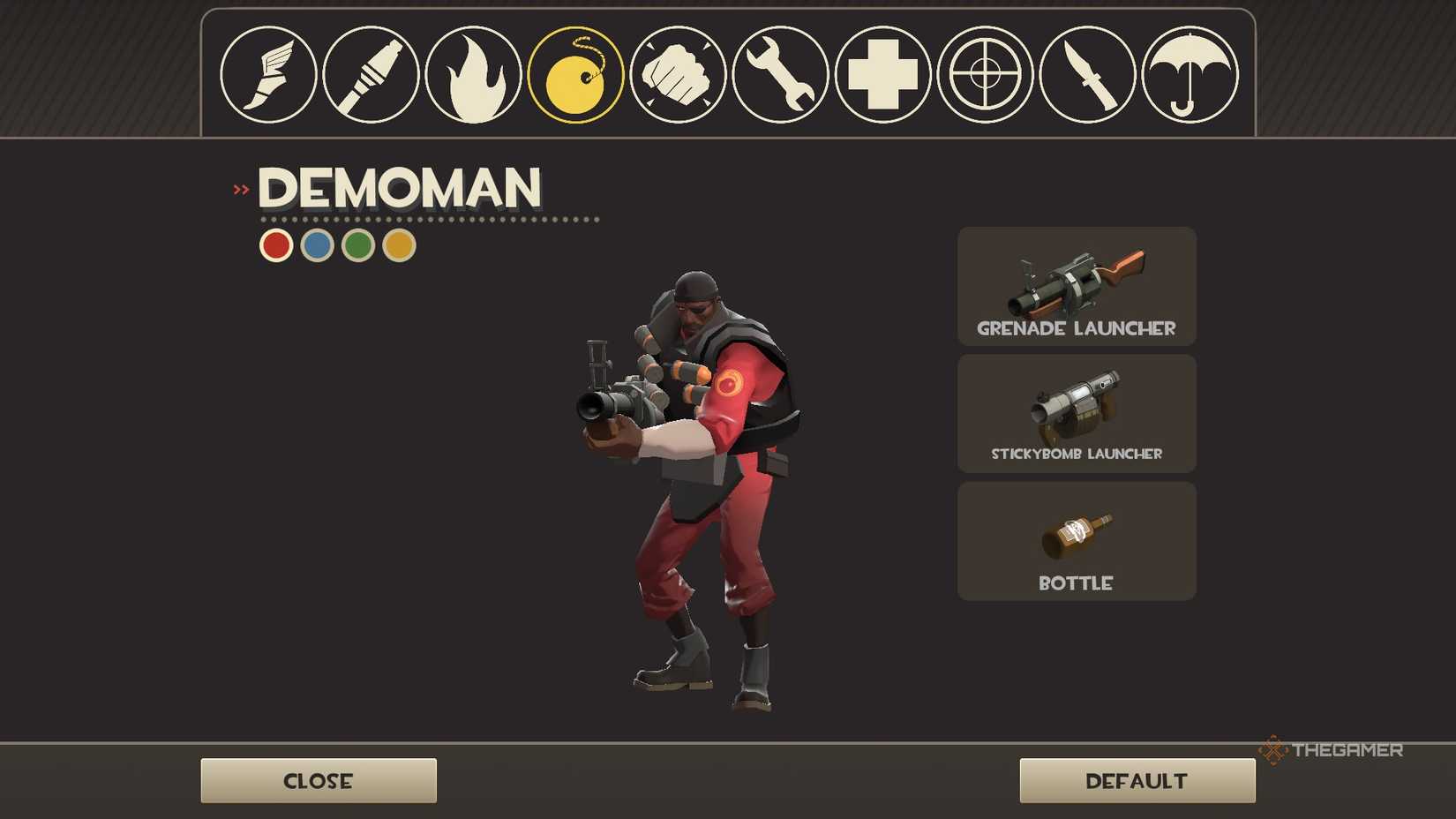 Loadout selection screen in Team Fortress 2 classifieds, showing demoman.