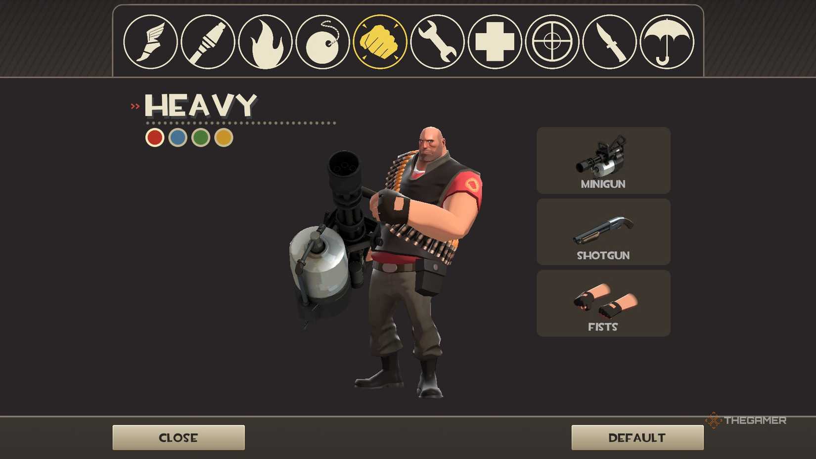 Loadout selection screen in Team Fortress 2 classifieds, showing Heavy.