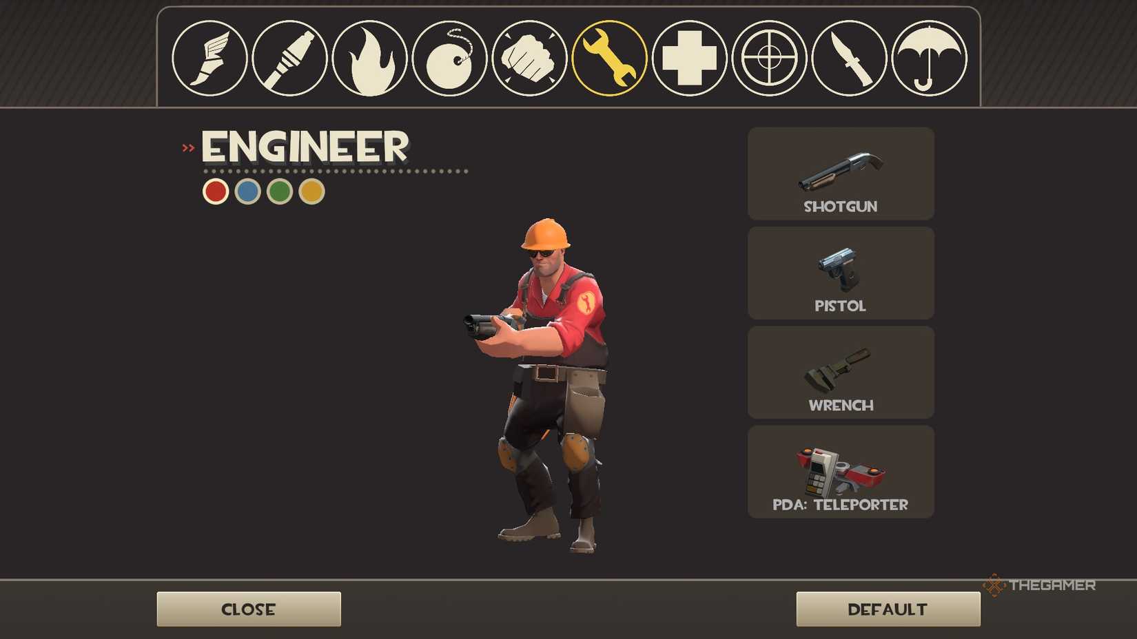 Loadout selection screen in Team Fortress 2 Classifieds, showing Engineer.