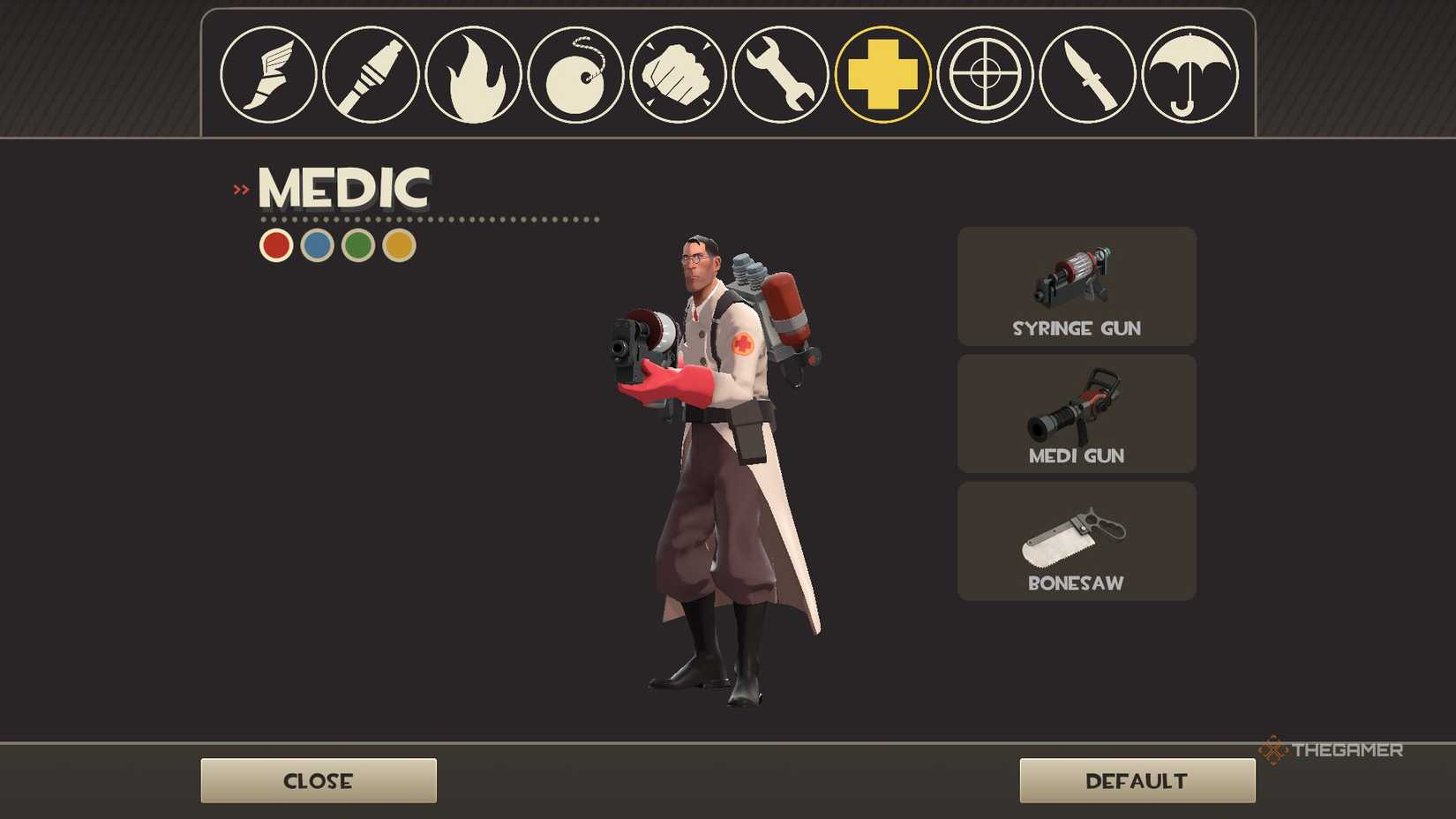 Loadout selection screen in Team Fortress 2 Classified, showing Medic.