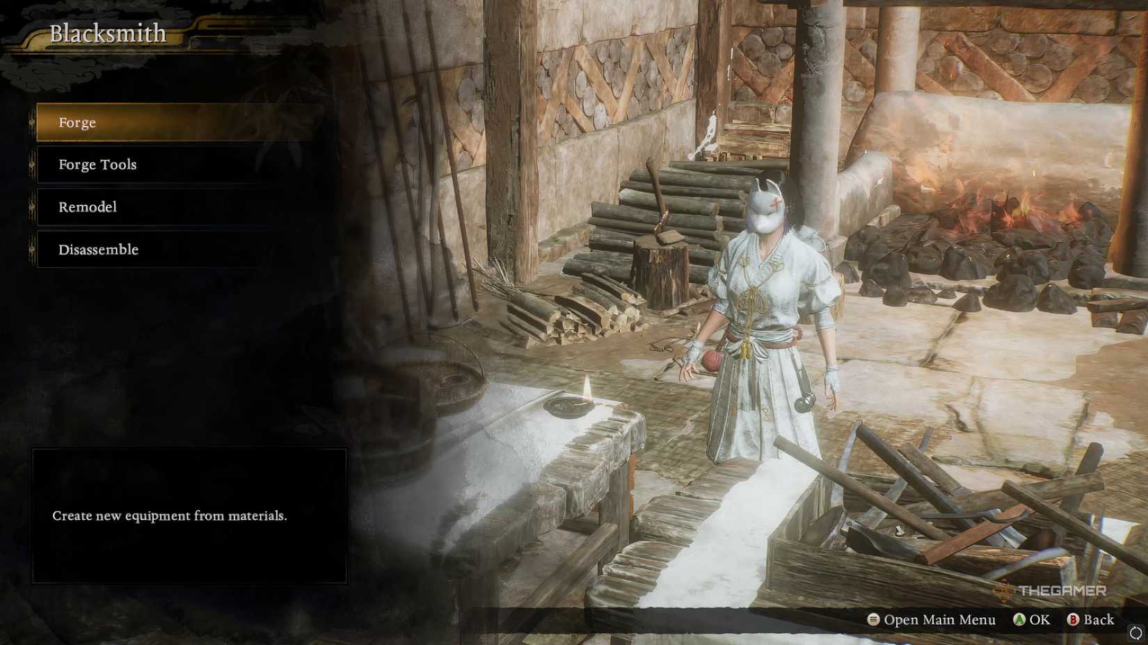 This is the Blacksmith's Forge options menu in Nioh 3.