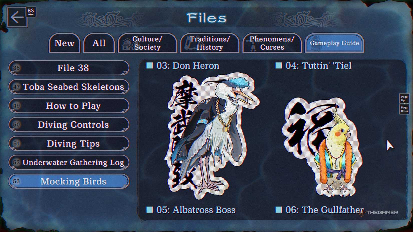 The Mocking Bird file menu in Paranormasight The Mermaid's Curse.