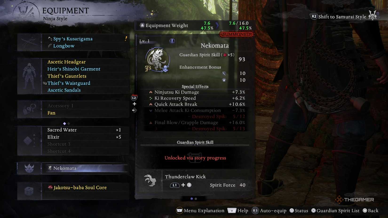 Nekomata Guardian Spirits in Nioh 3 for crafting the best Kusarigama weapon.