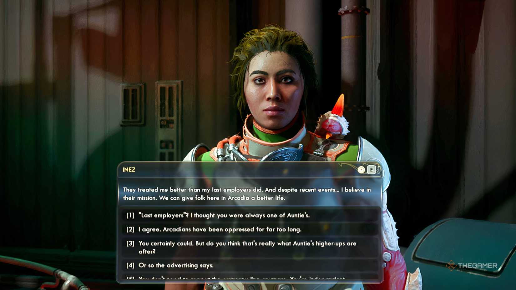 Outer Worlds 2 gameplay, including character dialogue.
