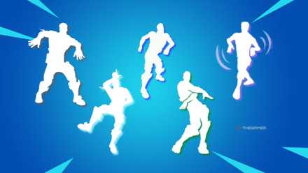 An outline of the most popular Fortnite emotes against a blue Fortnite background.