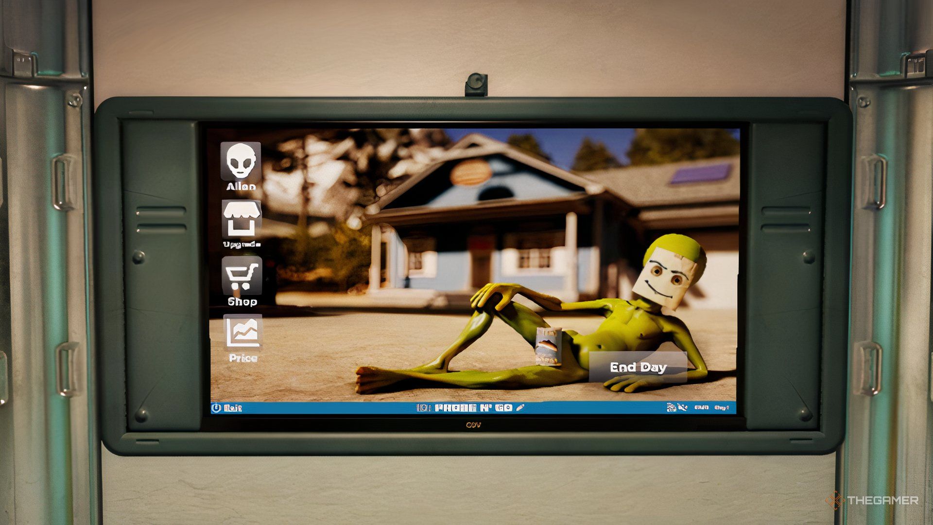 An upgraded screen showing an alien lying in front of Roadside Research's house.