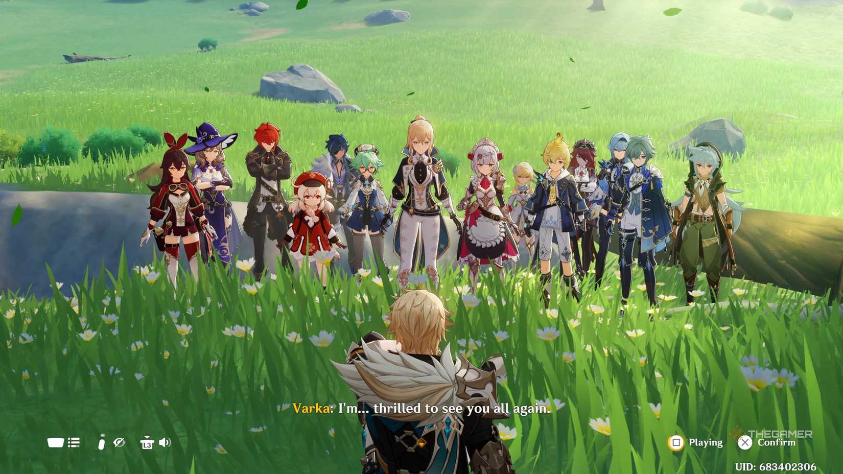 Varka greeting the Mondstadt characters in Genshin Impact.