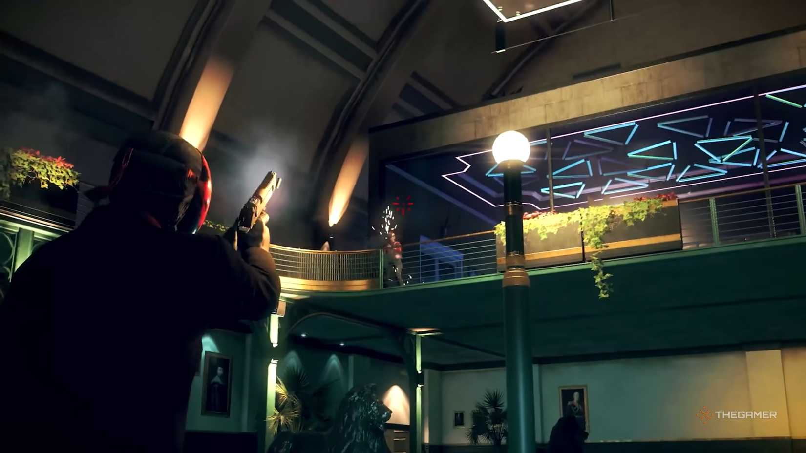 Put on your red mask and enjoy some Watch Dogs Legion gameplay at the club.