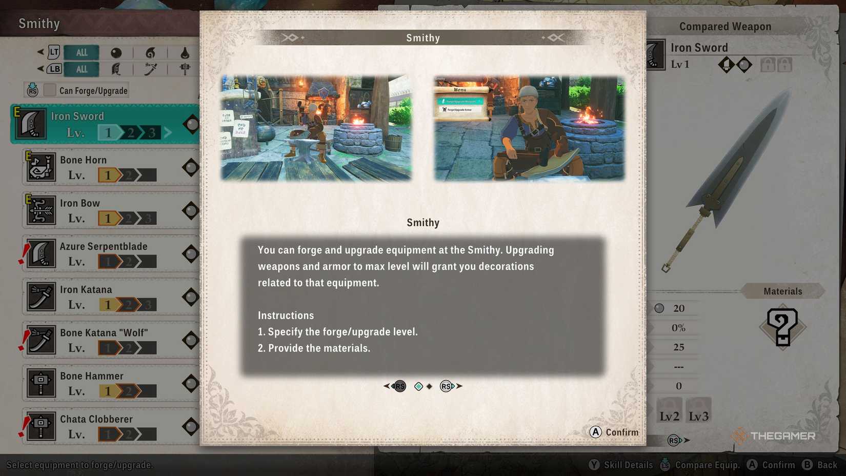 The tutorial for the Smithy in Monster Hunter Stories 3.