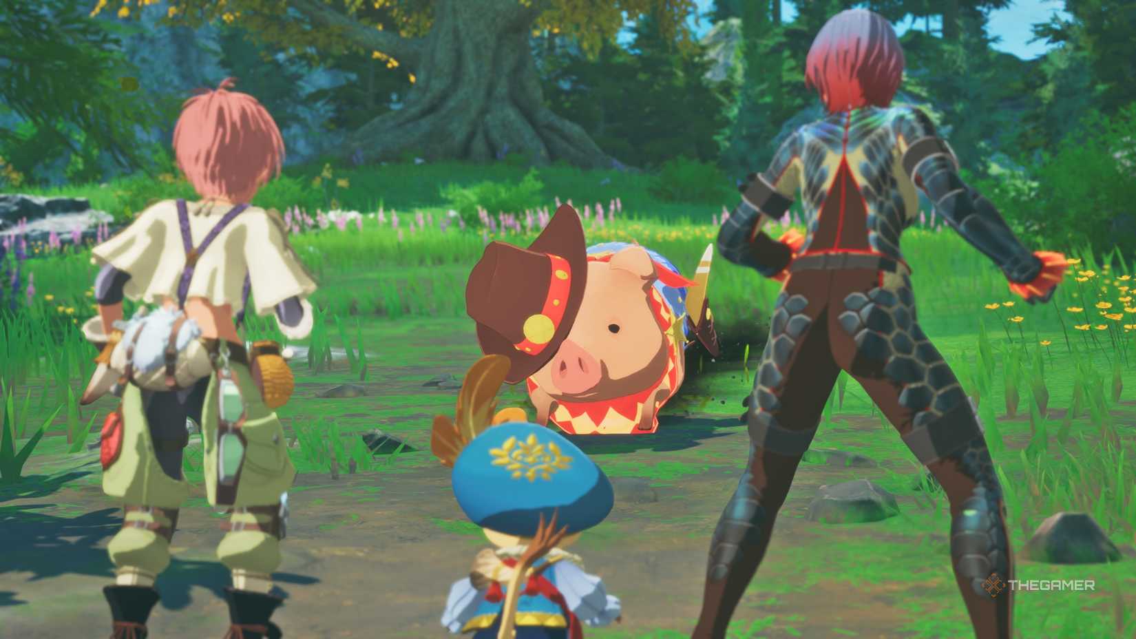 Thea and one of the gale force porkers in monster hunter stories 3.