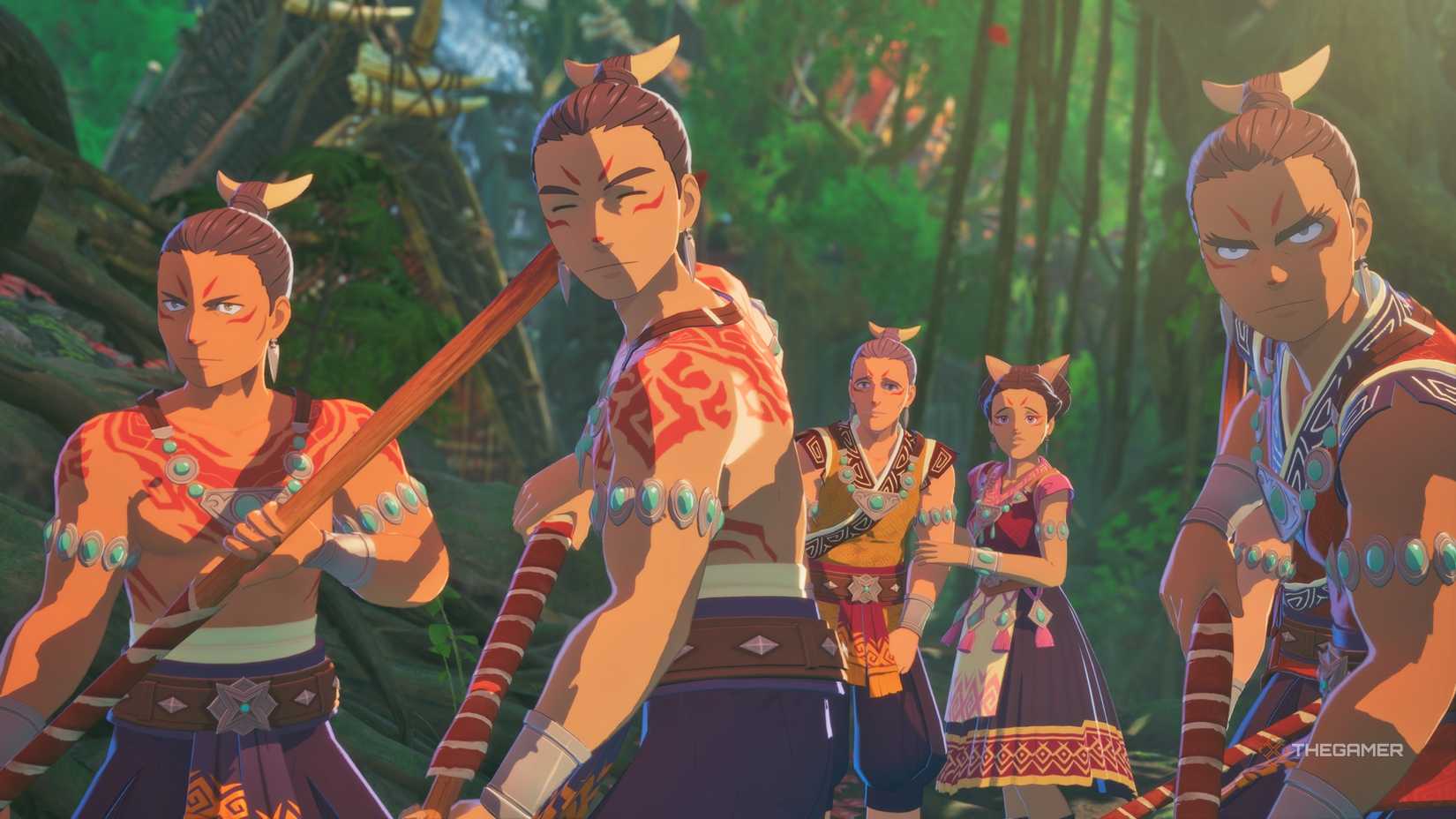 The warriors of Sheparden preparing their spears in Monster Hunter Stories 3.