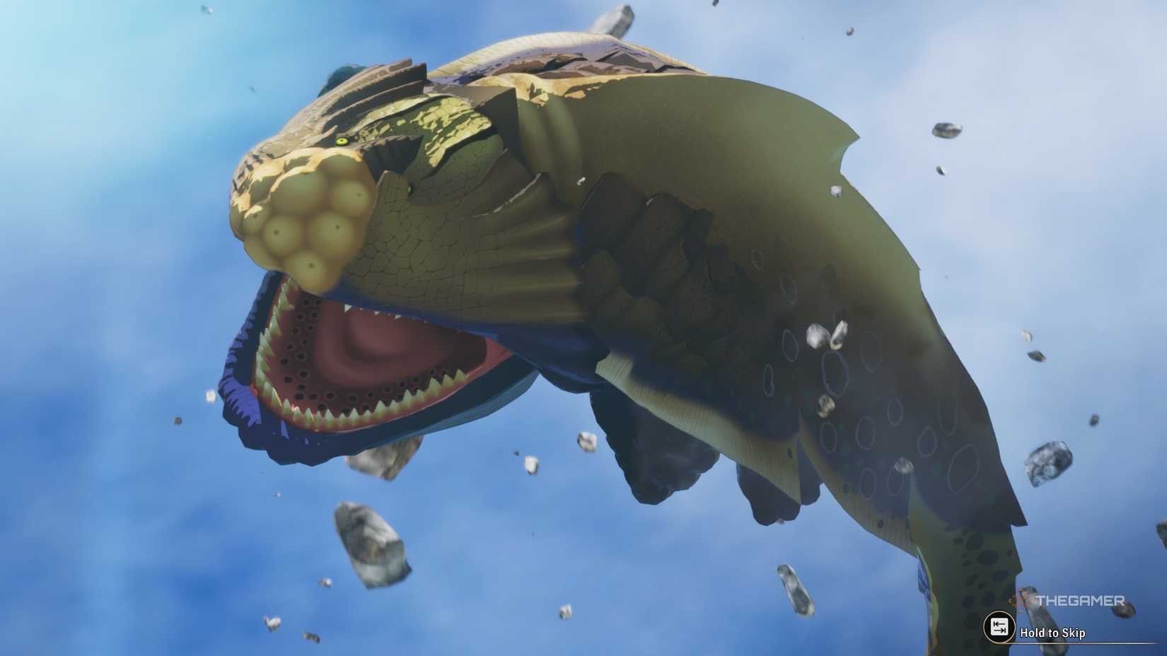 A nibelsnarf enemy in Serathis in Monster Hunter Stories 3.