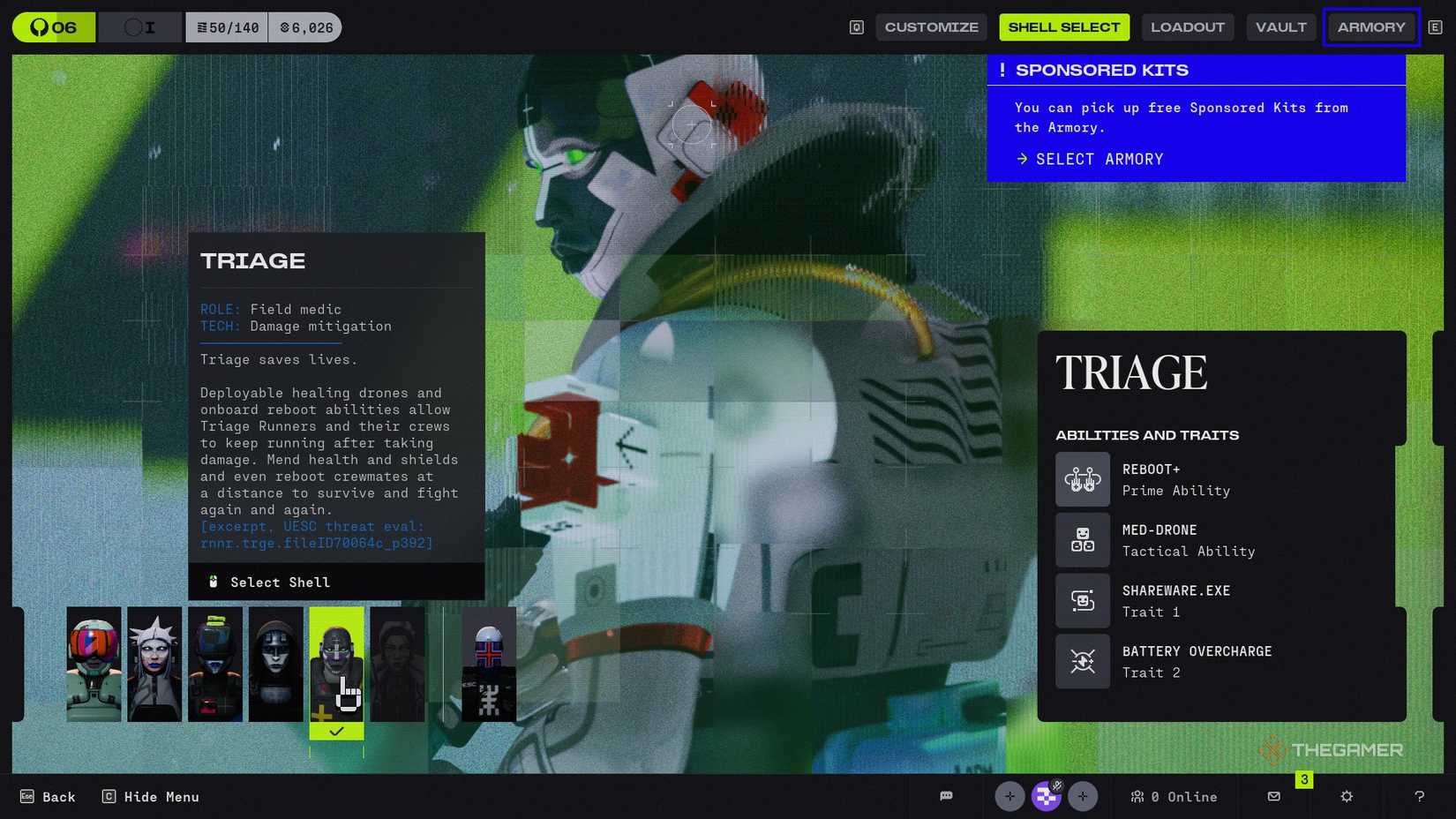 A character selection screen in Marathon.