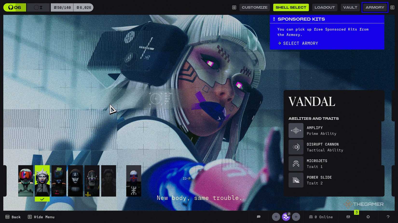 A character selection screen in Marathon.