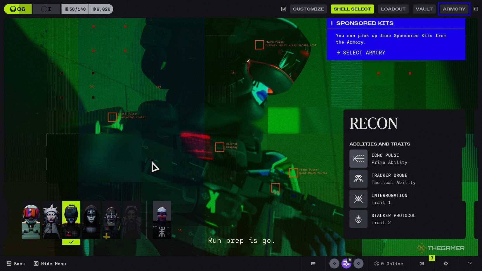 A character selection screen in Marathon.