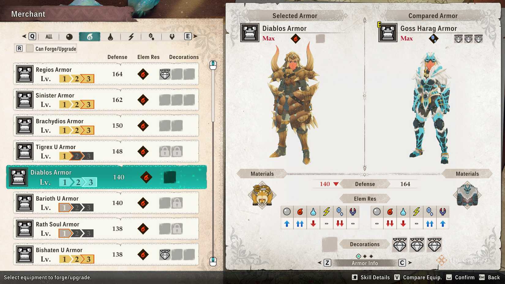 The diablos armor in the crafting menu in monster hunter stories 3.