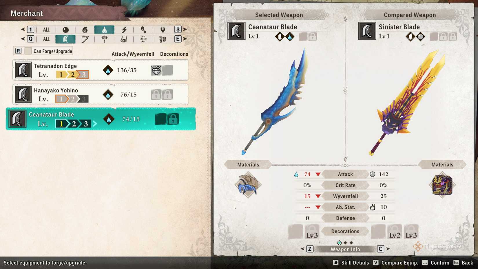 Great Swords in the crafting menu in Monster Hunter Stories 3.