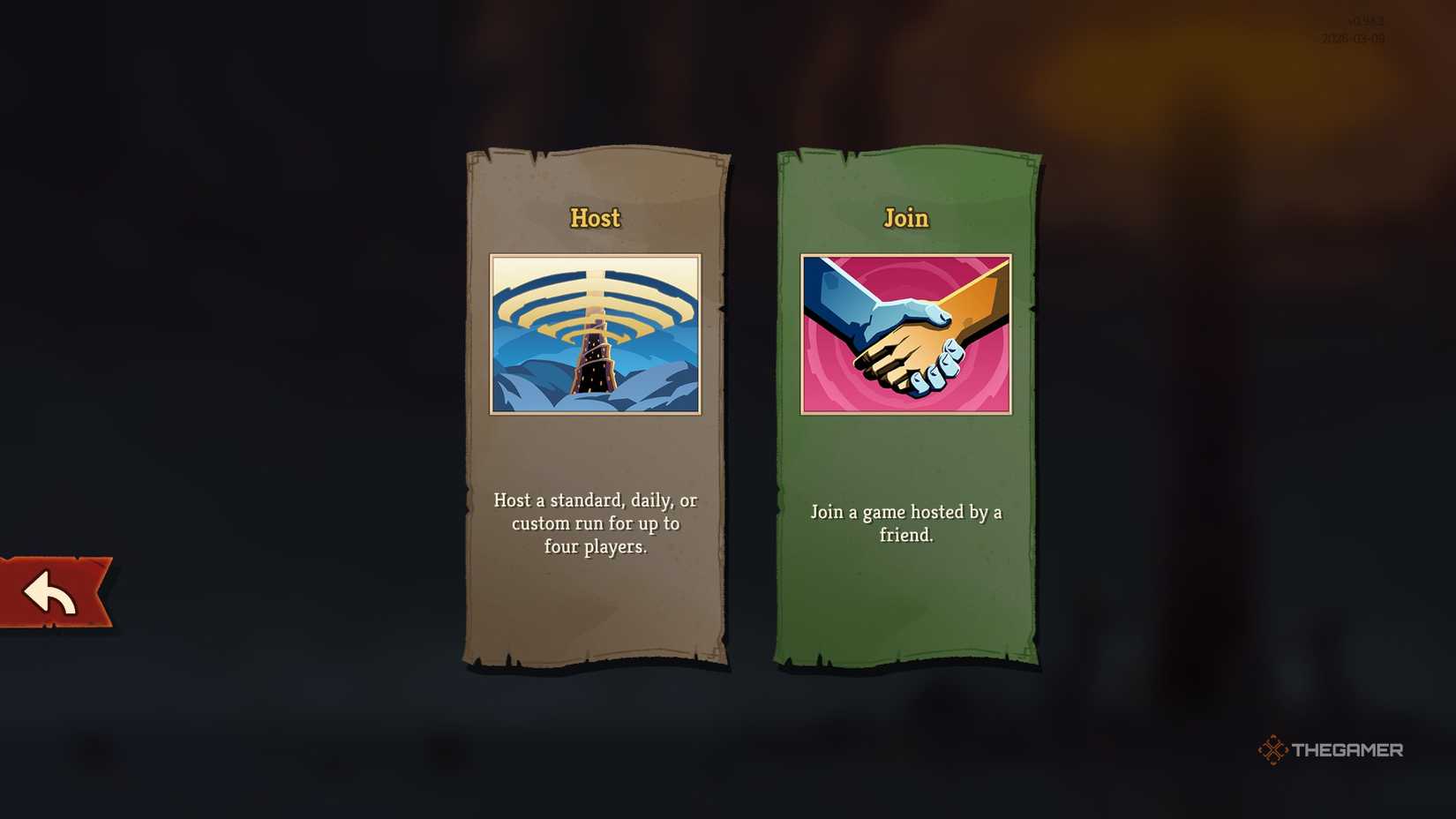 The Multiplayer menu in Slay the Spire 2 showing the Host and Join options.