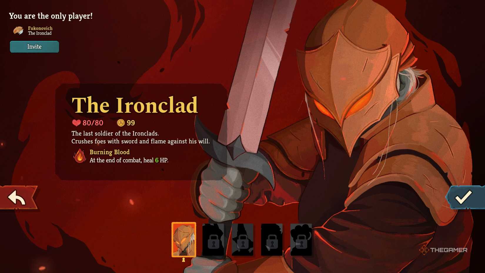 Character selection screen showing Ironclad in Slay the Spire 2.