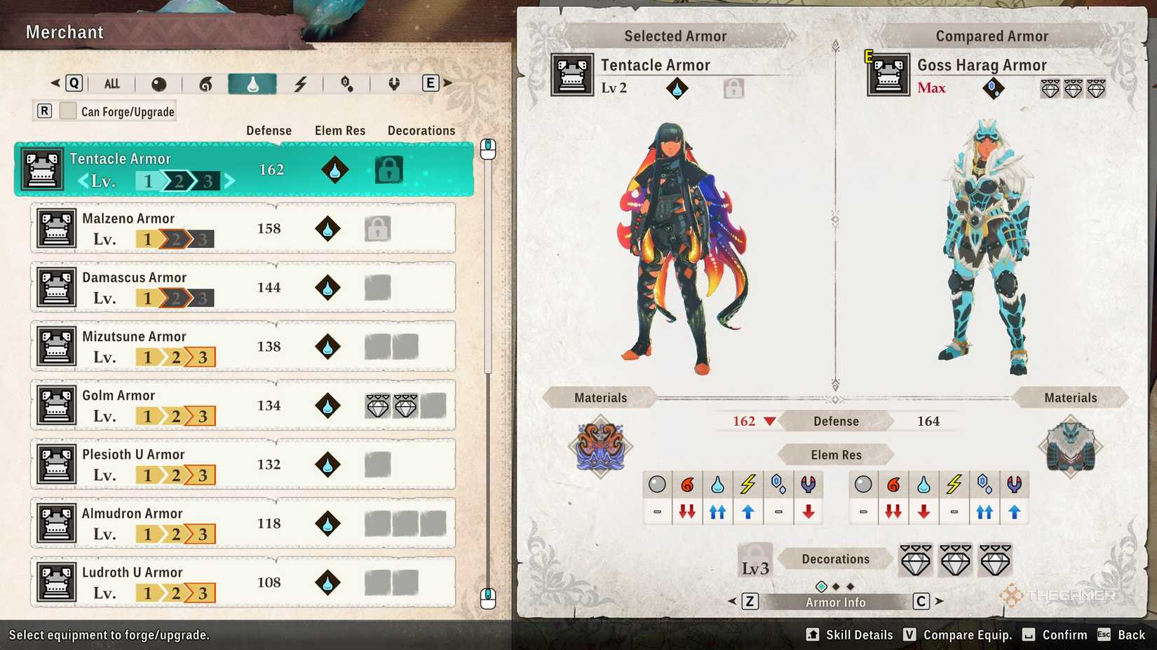 The tentacle armor in the crafting menu in monster hunter stories 3.