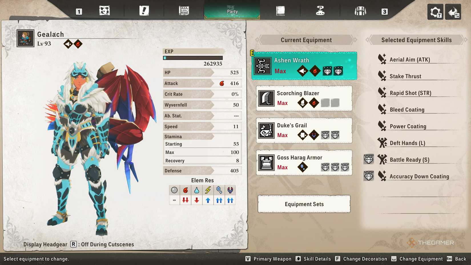 The player in Goss Harag armors with firearms in the monster hunter stories 3 menu.