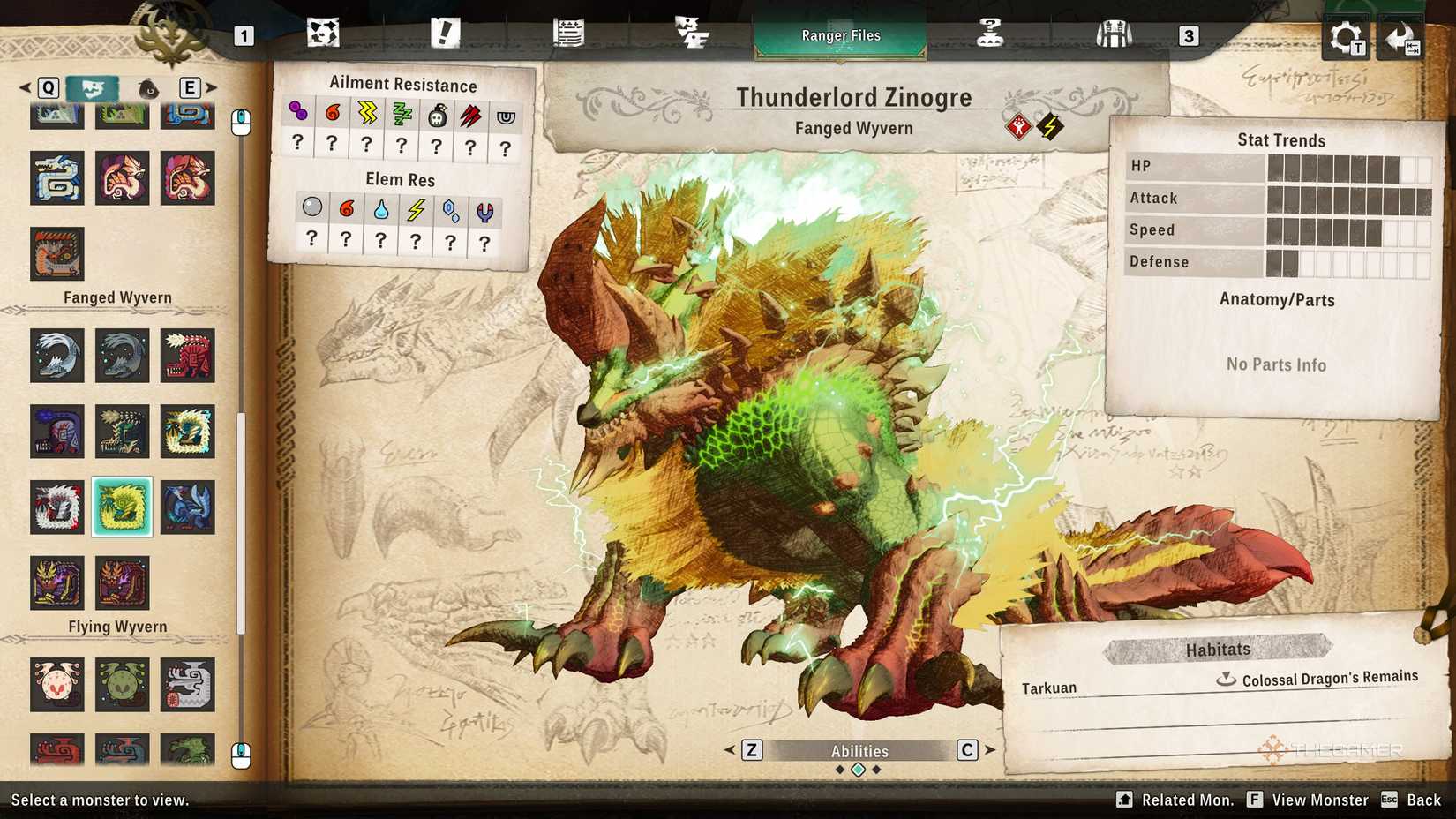 Thunderlord Ziongre seen on Monsterpedia in Monster Hunter Stories 3.