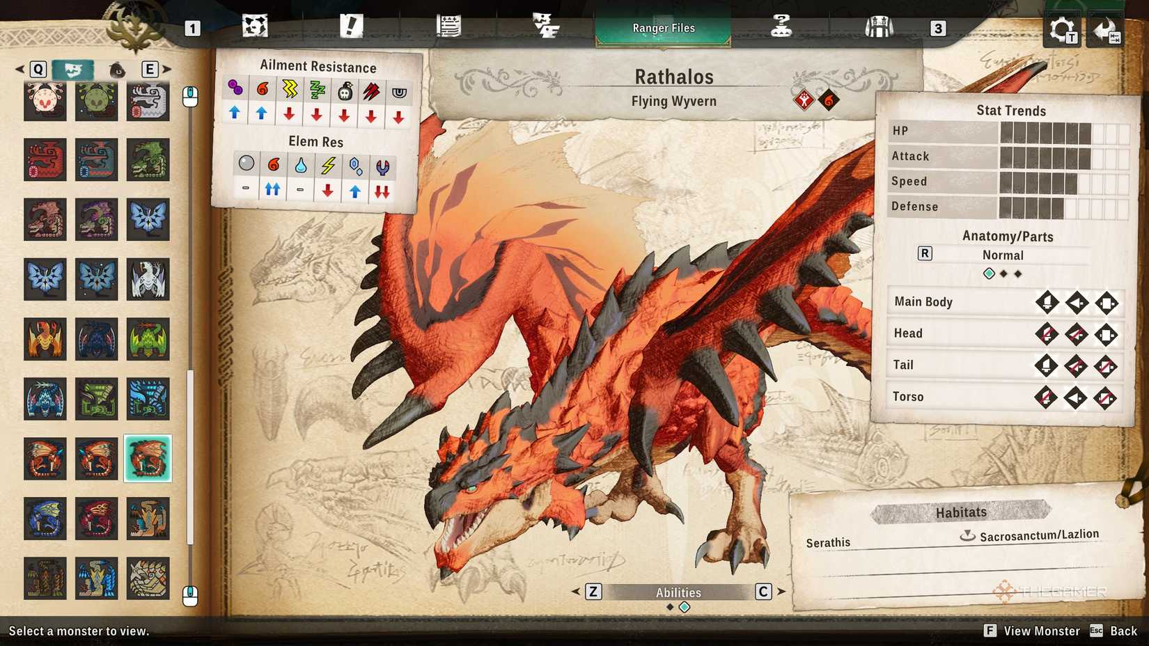 Rathalos seen on Monsterpedia in Monster Hunter Stories 3.