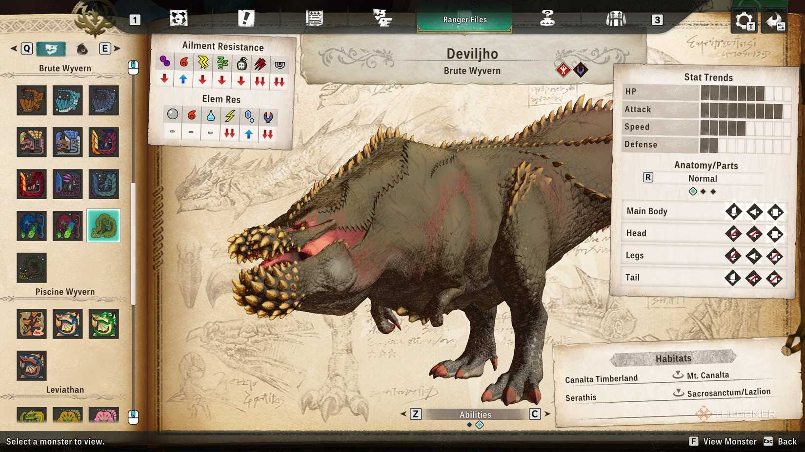 Deviljho seen on Monsterpedia in Monster Hunter Stories 3.