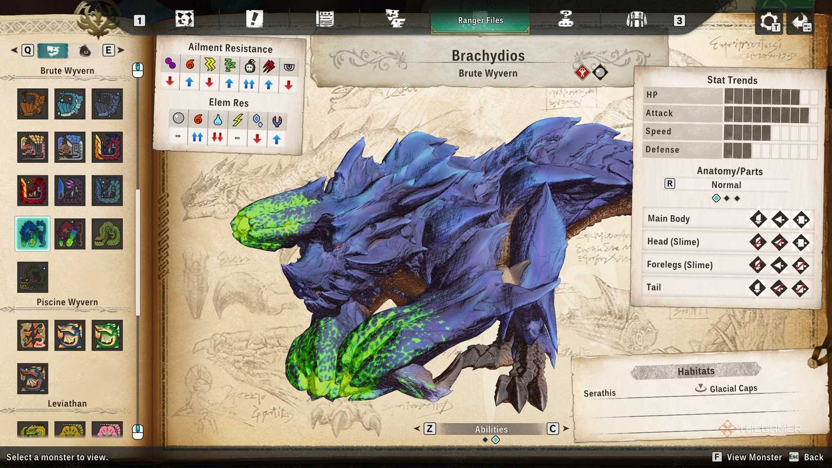 Brachydios seen on Monsterpedia in Monster Hunter Stories 3.