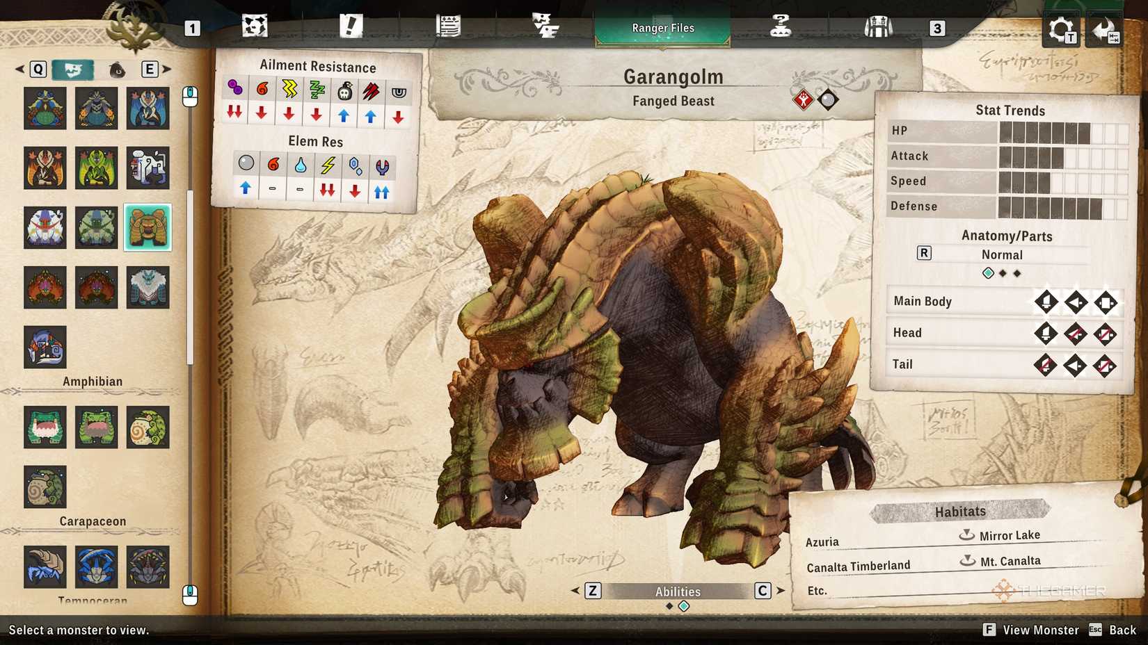 Garangolm seen on Monsterpedia in Monster Hunter Stories 3.