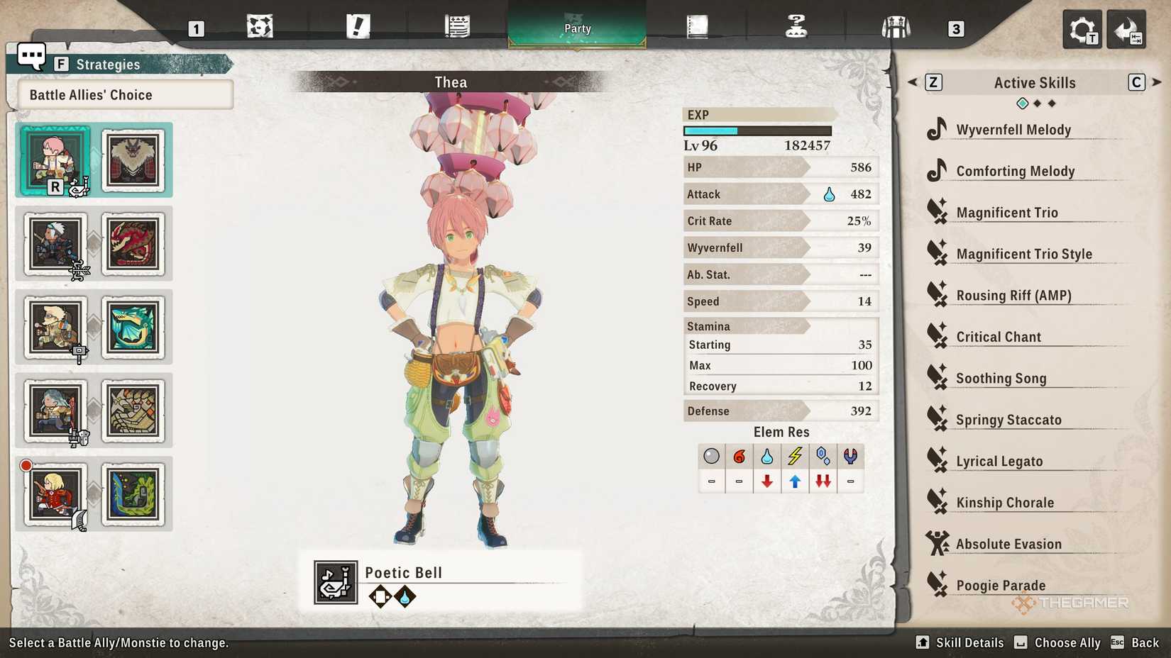 Thea in the ally selection menu in monster hunter stories 3.