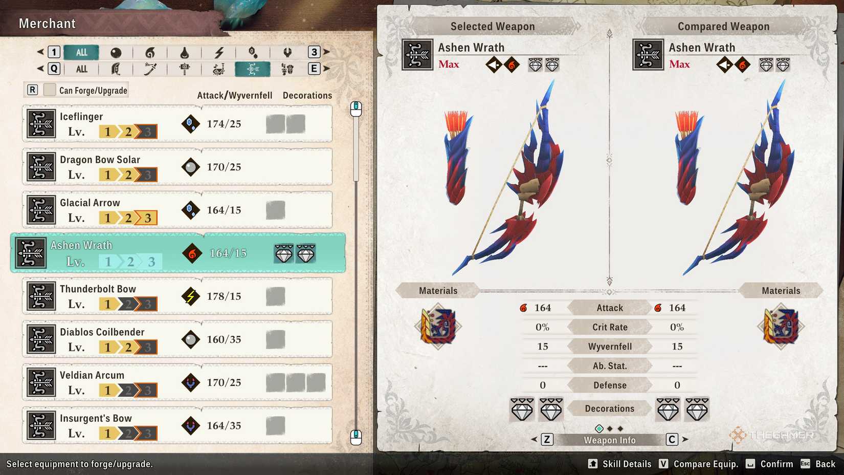 The Ashen Wrath in the crafting menu in Monster Hunter Stories 3.