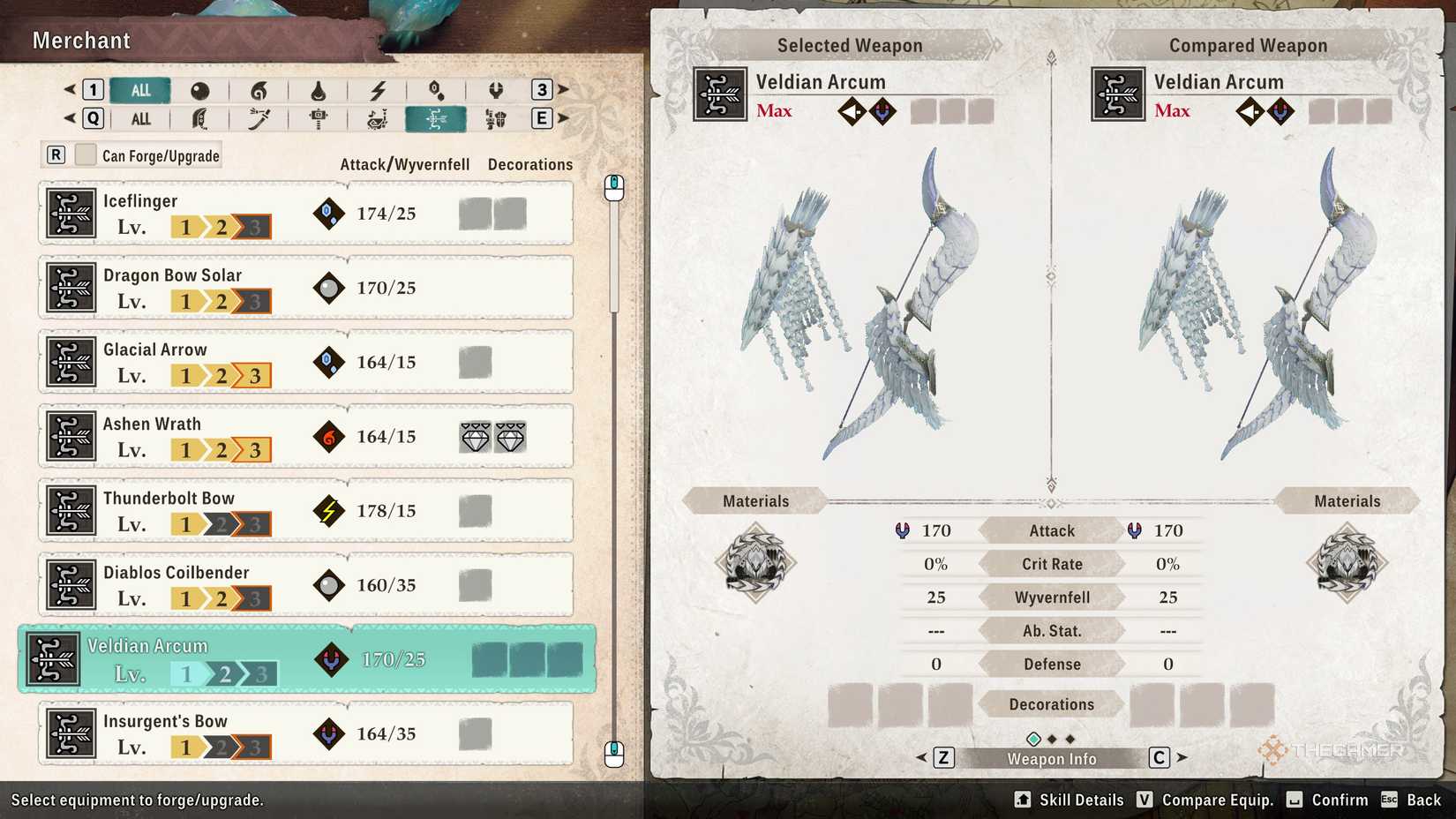 The Veldian Arcum in the crafting menu in monster hunter stories 3.