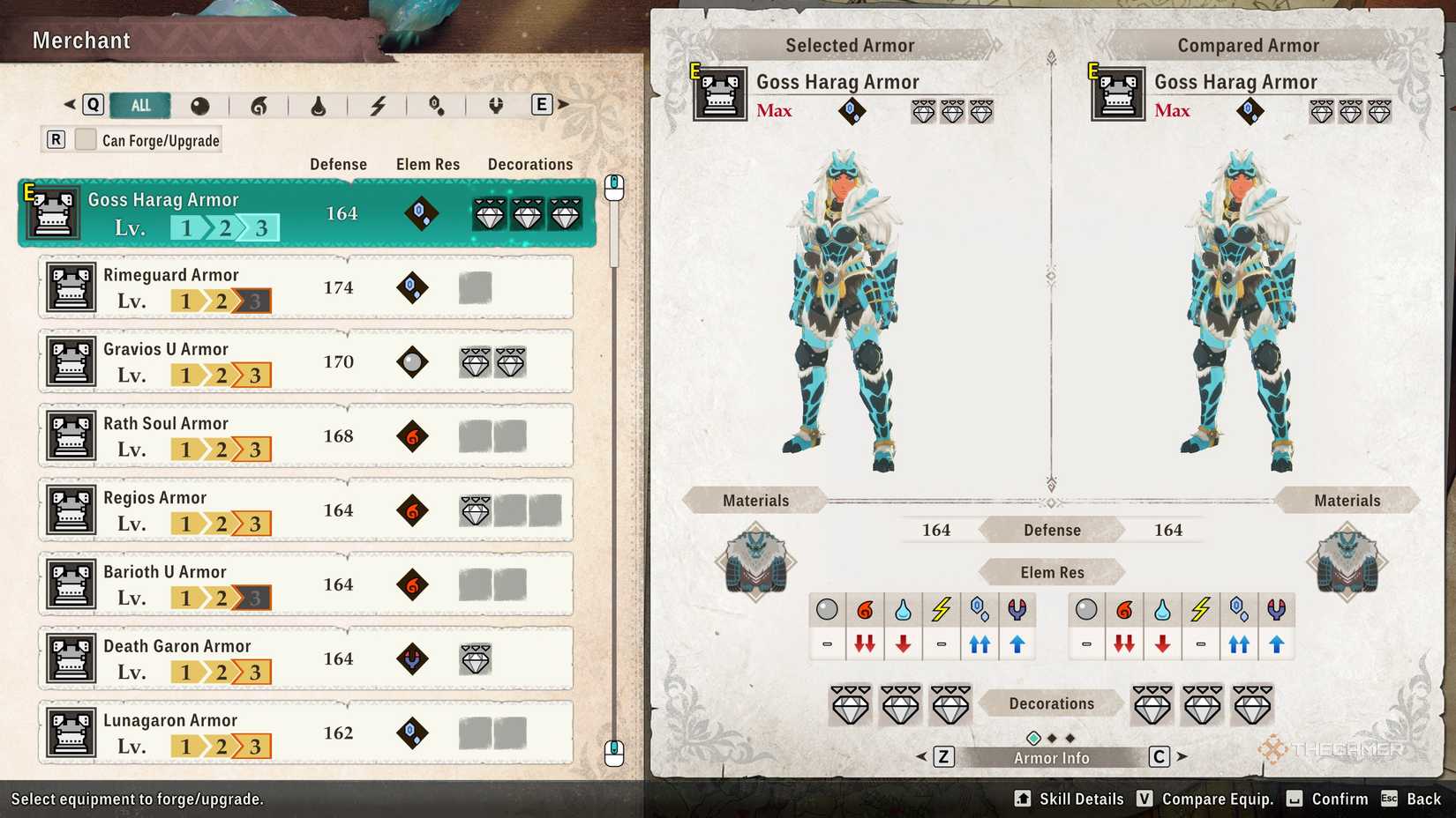 The Goss Harag armor found in the crafting menu in Monster Hunter Stories 3.