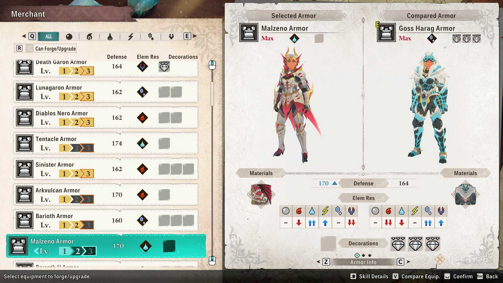 The Malzeno armor found in the crafting menu in Monster Hunter Stories 3.