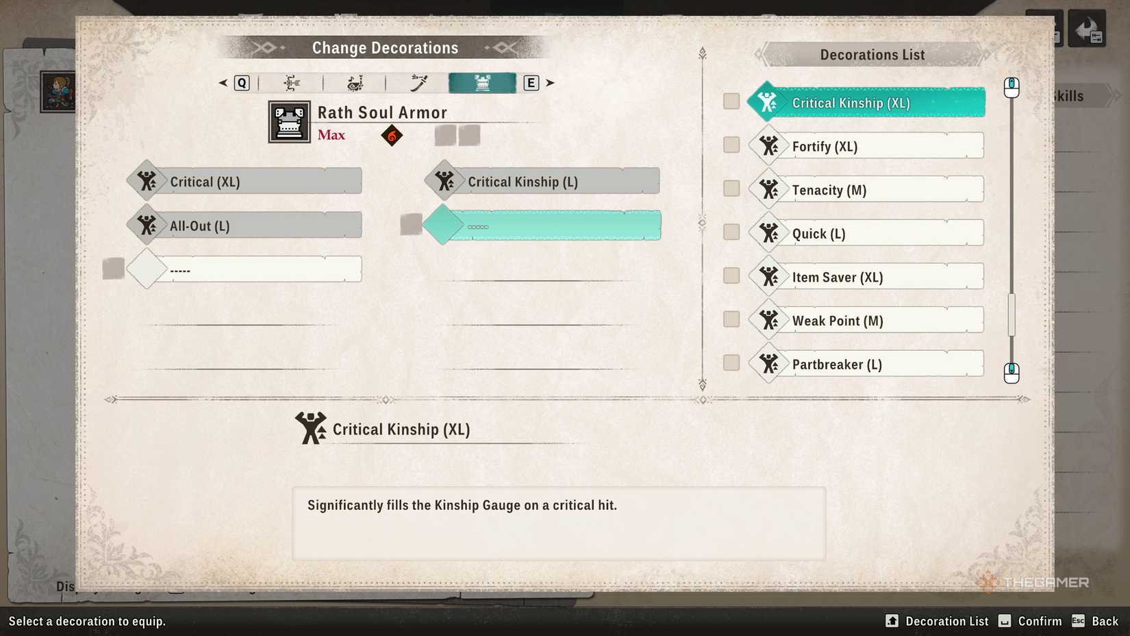 The critical kinship decoration in the gear menu in monster hunter stories 3.