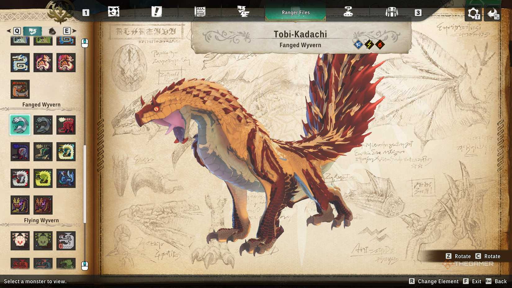 Dual Element Fire Tobi-Kadachi on monsterpedia in monster hunter stories 3.