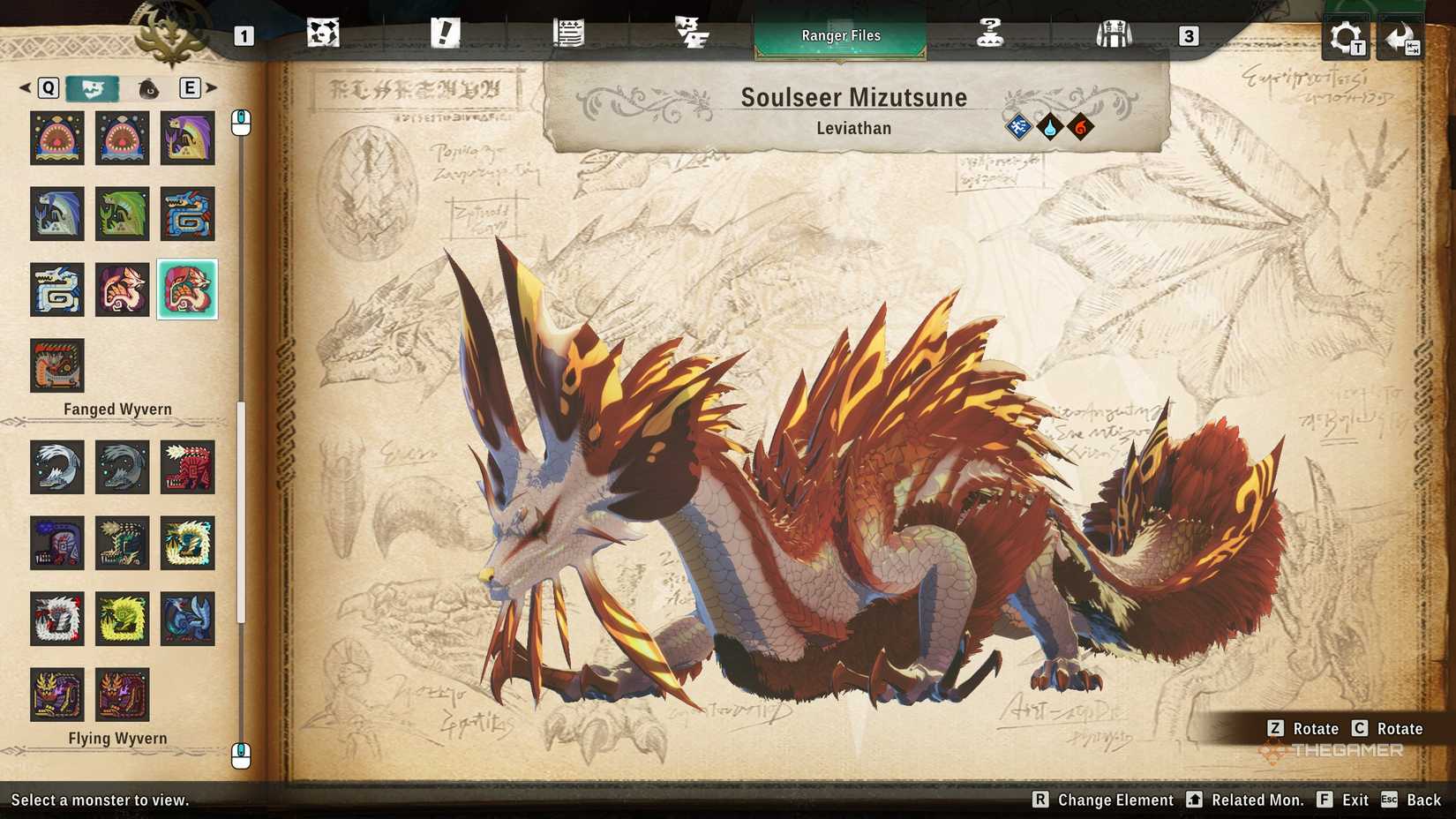 Dual element Fire Soulseer Mizutsune in monsterpedia in monster hunter stories 3.