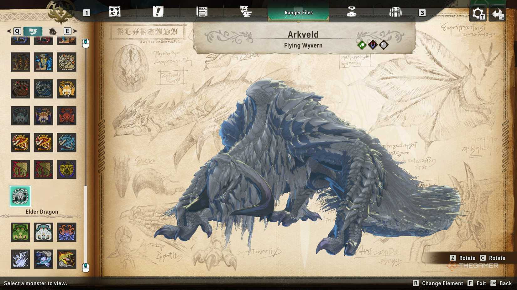 Dual element Normal Arkveld in monsterpedia in monster hunter stories 3.